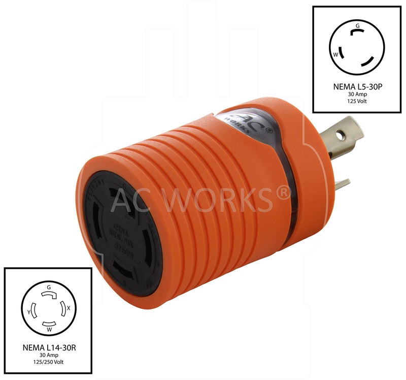 AC WORKS Generator to Transfer Switch L14-30 Inlet Box Adapter (L5-30 30Amp 3-Prong to L14-30 Compact) - Image 2